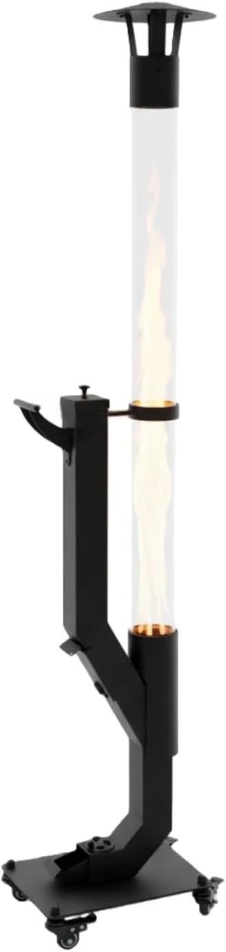Portable Wood Pellet Heater with Wheels, Pellet Fire Pit with Rain Cap for Patio, Backyard, Evenings, Matte Black
