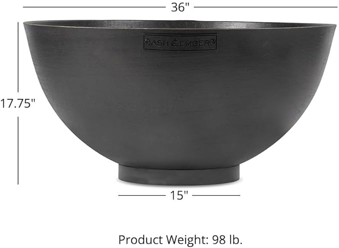 Ash & Ember 36" Hemisphere Fire Pit, Wood Burning Outdoor Fire Bowl, Raw Cast Iron Patina, Half-Sphere Outside Fireplace with Flanged Edge and Stable Base