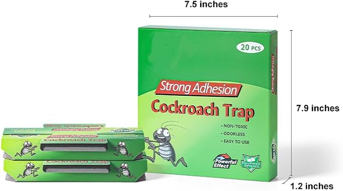 Sticky Insect Products (Sticky Insect Tape and Fly Paper) 20 Roach Traps Killer, Glue Trap, Crawling Bug Spider Cricket Ant Bait Trap Indoor infestation for House Garage, Pet Safe Pest Control