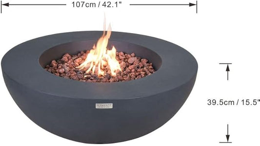 Elementi | Bundle Lunar Gas Fire Pit Cast Concrete 42" Round Fire Table, Outdoor Fire Pit Electronic Ignition | Canvas Cover, Lava Rock Included | Dark Gray (Propane Gas)