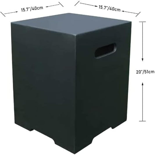 AMS Fireplace | Elementi Square Smooth Dark Black 20 lbs Propane Tank Cover | Concrete GFRC Base | Dimensions: 15.7 x 15.7 x 20 inches | Perfectly Matches with Granville and Bergamo Fire Pit Tables.