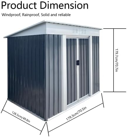 6' x 4' Outdoor Metal Storage Shed Outdoor Shed Galvanized Steel Garden Shed with Sliding Door and Window for Ventilation Storage Sheds House for Backyard Garden(Grey)