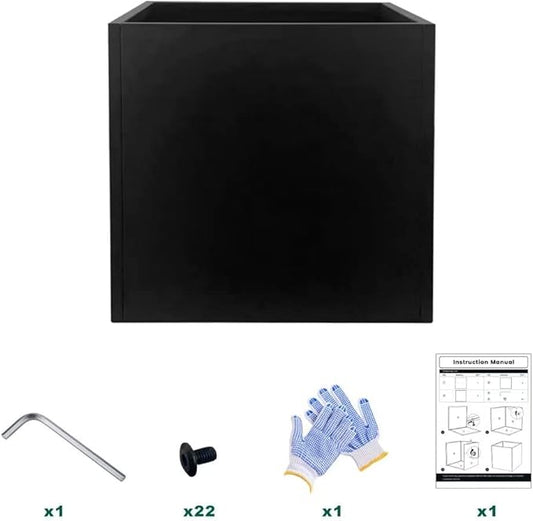 Galvanized Steel Planter Box Black Metal Planter Large Square Indoor Outdoor Planters Cube Steel Heavy Duty Flower Pot 32Inch Powder Coating Modern Commercial Residential for Patio, Yard, Garden