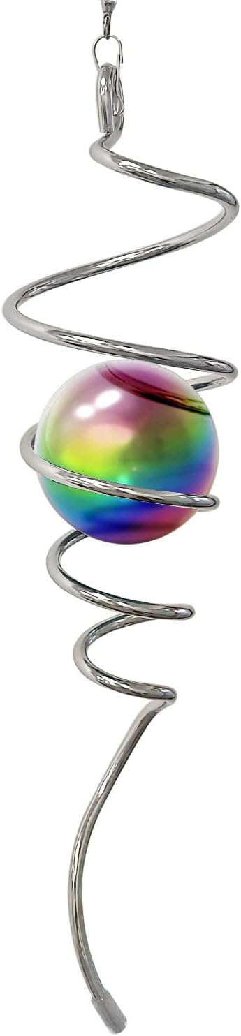 Aoedelyart Multi Color Wind Spinner Tail Gazing Ball Spiral Decorative Wind Sculptures - 13in Height