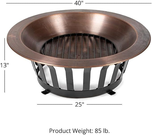Ash & Ember 40" Copper Outdoor Fire Pit with Solid Steel Base, Grate and Fire Iron Tool Included, Perfect for Backyard Fires and Gatherings