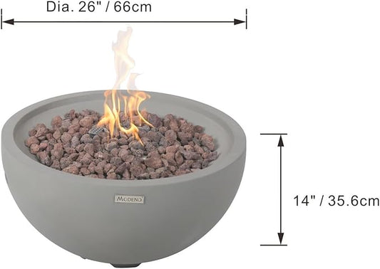 AMS Fireplace | Modeno Nantucket Package | Light Gray Liquid Propane Gas Fire Pit Table for Outside Patio Bundle with Tank Cover and SS Burner Lid | Free Ice Bucket