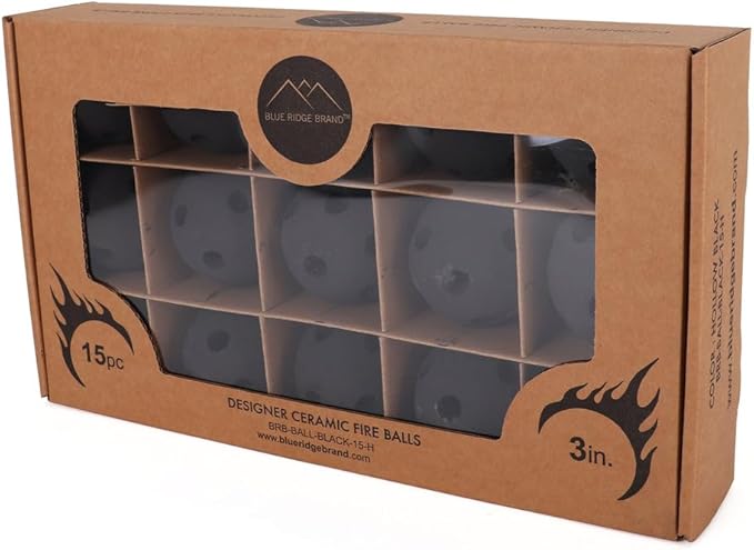 Ceramic Fire Balls - Hollow 3" Lava Rock for Fire Pits - Propane & Gas Fire Pits and Fireplace - Ceramic Spheres for Outdoor and Indoor Use - Natural Lava Stones (15 Pack, Black)