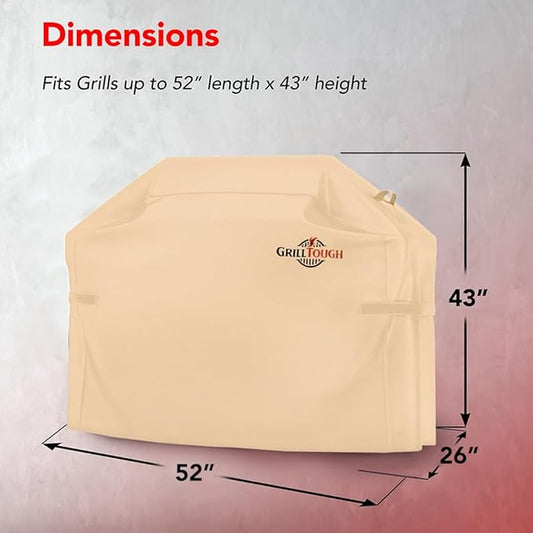 GrillTough Heavy Duty BBQ Grill Cover for Outdoor Grill, 52 Inch – Waterproof, Weather Resistant, UV & Fade Resistant with Adjustable Straps – Gas Grill Cover for Weber, Genesis, Charbroil, etc. Tan