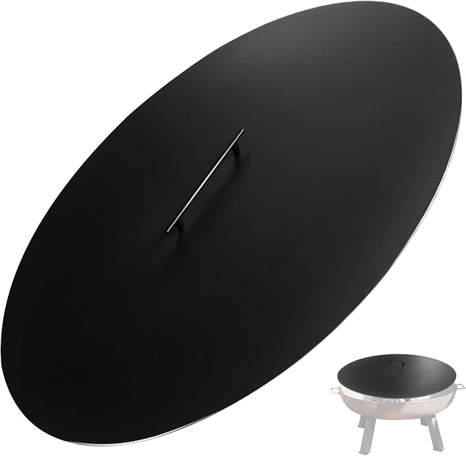 34" Fire Pit Cover Lid Round Outdoor Fireplace Cover Lid Heat Resistant Flat Fire Pit Burner Pan Cover for Round Patio Fire Pit Prevent Sparks, Snuff Campfire