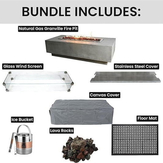 Elementi Rectangular Gas Fire Pit Table, Natural Gas Fire Pits for Patio Includes Canvas Cover & Lava Rocks, Firepit Outdoor Fireplace for Backyard