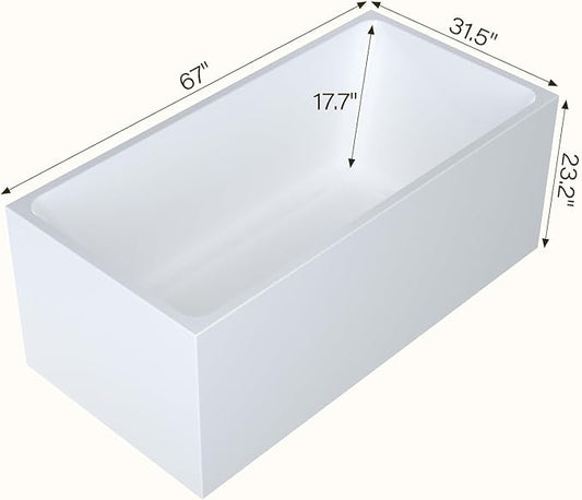 67" Free Standing Tub, Acrylic Soaking Bathtub, Stand Alone Freestanding Tub with Matte Sliver Drain and Overflow, Contemporary Bathtub for Bathroom, White