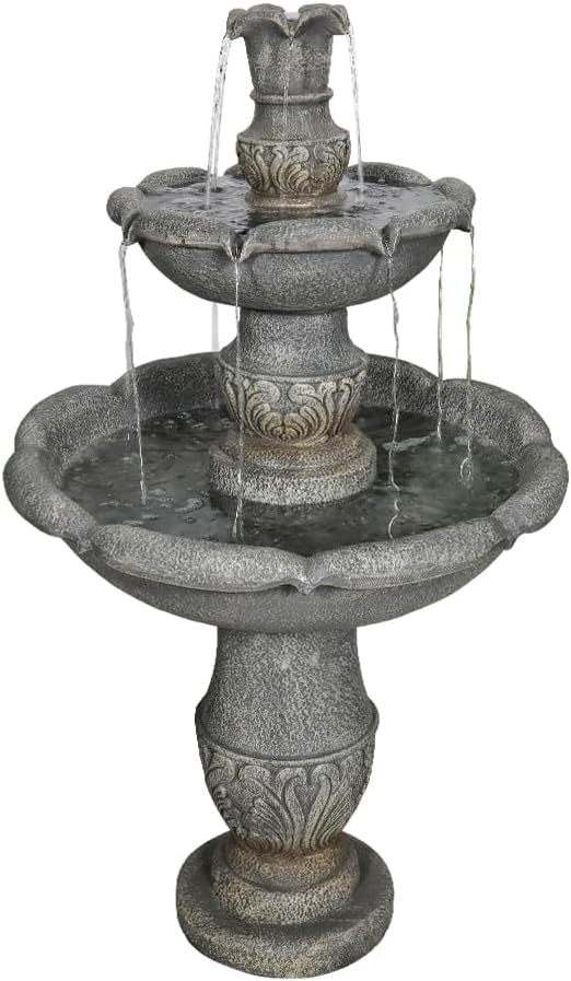ourrco Garden Rustic Outdoor Floor 2-Tier Water Fountains 48.4" H Classical Flowerpot Shape Top Concrete Fountain and Waterfalls for Outdoor, Garden, Backyard, Porch, Deck, Patio