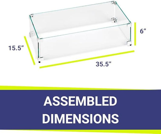 35.5" X 15.5" X 6” Rectangular Glass Flame Guard