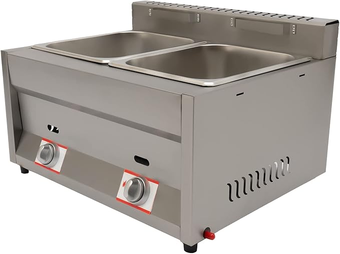 Propane LPG Gas Deep Fryer 2 Burners Commercial Countertop Deep Gas Fryer Natural Gas Food Warmer Stainless Steel 6L ×2 for French Fries Restaurant Home Kitchen, without Baskets (US Stock)