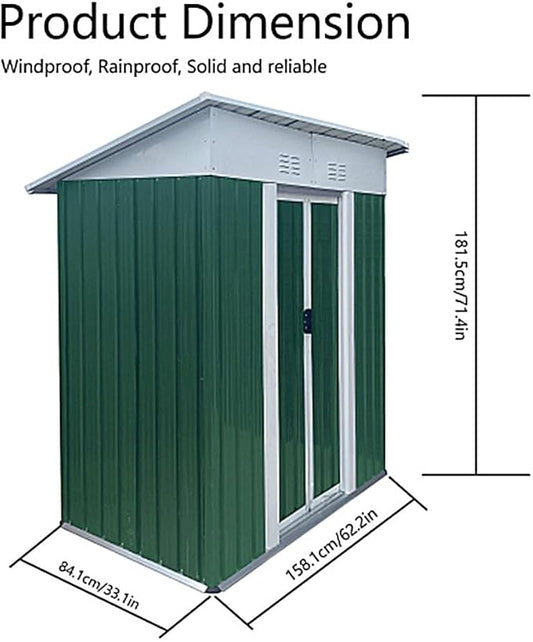 Outdoor Vertical Metal Storage Shed 5 x 3 Feet, Corrosion Resistant Steel with Sliding Door Suitable for Garden Bike, Tool Metal Storage Shed (Green)