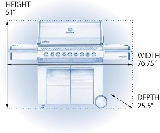 Napoleon PRO665RSIBPSS-3 Prestige PRO 665 RSIB Propane Gas Grill, sq.in. + Infrared Side and Rear Burners, Stainless Steel