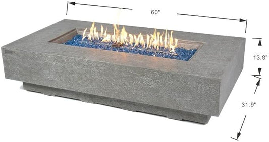 AMS Fireplace | Elementi Plus | Riviera | Rectangular Light Gray Concrete Propane Gas Fire Table Pit (Liquid Propane)