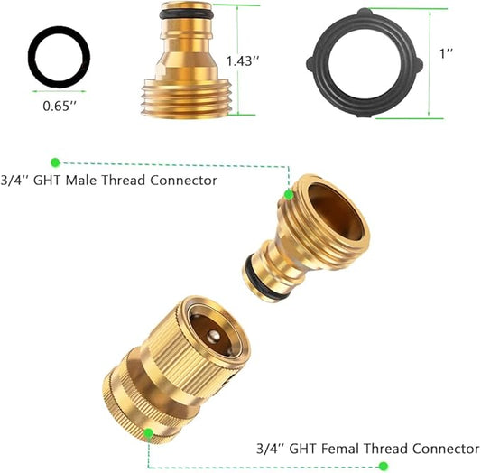 BoArt Garden Hose Quick Connector Set, Solid Brass 3/4 Inch Water Fitings Thread Easy Connect No-Leak Male Female 6 Sets