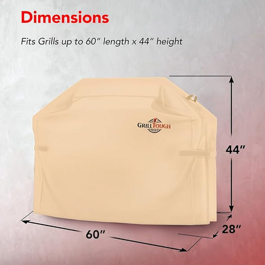 GrillTough Heavy Duty BBQ Grill Cover for Outdoor Grill, 60 Inch – Waterproof, Weather Resistant, UV & Fade Resistant with Adjustable Straps – Gas Grill Cover for Weber, Genesis, Charbroil, etc. Tan