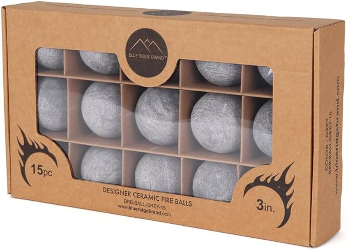 Ceramic Fire Balls - Uniform 3" Lava Rock for Fire Pits - Propane & Gas Fire Pits and Fireplace - Ceramic Spheres for Outdoor and Indoor Use - Natural Lava Stones (15 Pack, Grey)