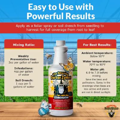 Eliminator Concentrate โ Organic Enzyme Insecticide & Miticide โ Safe Pest Control for Gardens, Crops, Homes & Pets โ Natural Bug Spray for Aphids, Mites, Whiteflies, Flies, Mildew & Fungus
