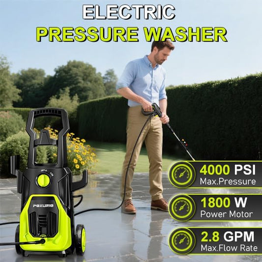 POXURIO Electric Pressure Washer, 4000PSI 2.8GPM Power Washer, 3-in-1 Self-Priming High Pressure Washer, for Cars, Patio, Deck