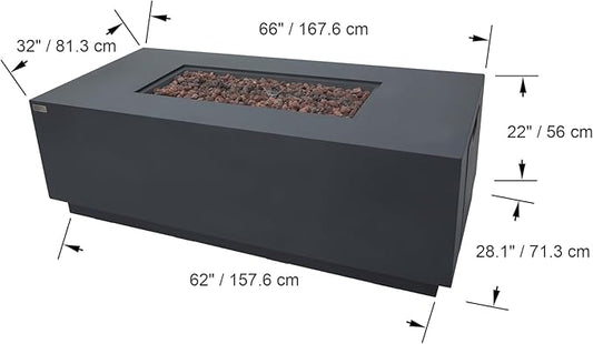 AMS Fireplace Sedona Fire Table Dark Gray Liquid Propane Gas Pit Table for Outside Patio Bundle with Wind Guard, and SS Burner Lid | Free Rubber Mat & Ice Bucket