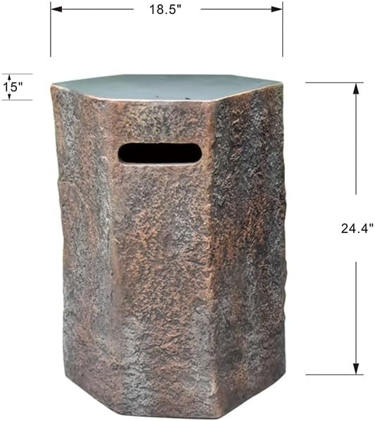 AMS Fireplace | Elementi 20lb Propane Tank Cover (Columbia Style) | High-Performance Cast Concrete, Brown Color, Hexagon Shape, Size - 18.5" x 15" x 24.4" inches | Suited for 20 lb Propane Tank