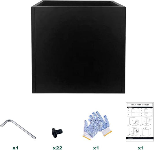 Galvanized Steel Black Planter Box Square 27.6 in Metal Large Planter Box Outdoor Indoor Huge Cube Heavy Duty Flower Pot Modern Commercial Residential for Patio, Yard, Garden