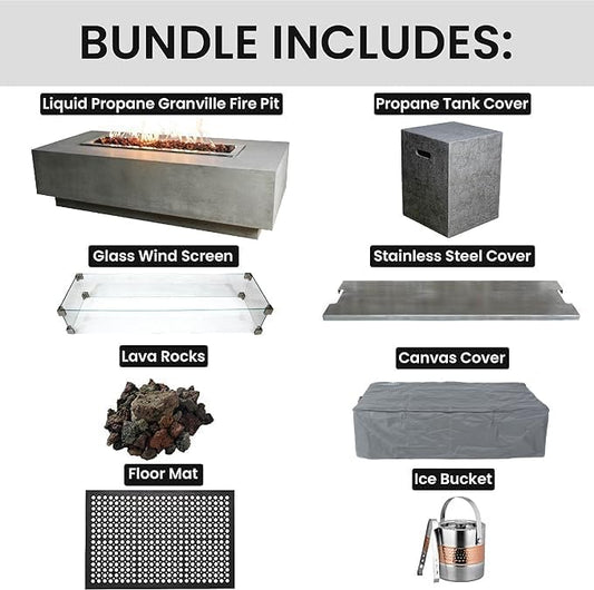 Elementi Rectangular Outdoor Propane Fire Pit Table, Propane Firepit Table for Outside Patio Includes Canvas Cover & Lava Rocks, Outdoor Fireplace for Backyard Fire Pits & Outdoor Fireplaces