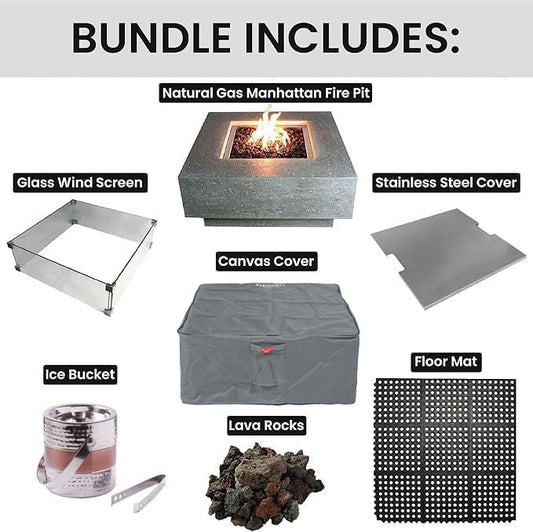 Elementi Square Outdoor Propane Fire Pit Table, Propane Firepit Table for Outside Patio Includes Canvas Cover & Lava Rocks, Outdoor Fireplace for Backyard Fire Pits & Outdoor Fireplaces