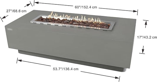 Elementi Granville Gas Fire Pit Bundle Concrete Fire Table, Outdoor Fire Pit Electronic Ignition | Canvas Cover, Lava Rock Included | Free AMS Wind Guard | Light Gray (Natural Gas)