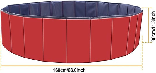 Foldable Pet Swimming Pool - Large 63" PVC Kiddie Dog Pool Bathing Tub for Dogs Cats Kids Portable Summer Outdoor Water Playmat Non-Slip Bottom Easy Drain (Red)