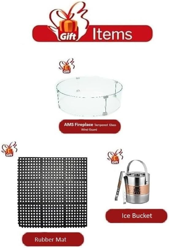 Elementi Lunar Bowl Cast Concrete Fire Table Bundle, Outdoor Fire Pit Fire TablePatio Furniture, Light Gray (Natural Gas)