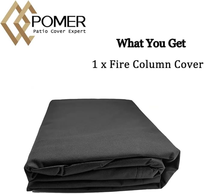 POMER Fire Column Cover, 24inch Round Fire Pit Covers Column Fire Bowl Waterproof Propane Gas Fire Pit Cover - 24" D x 27" H