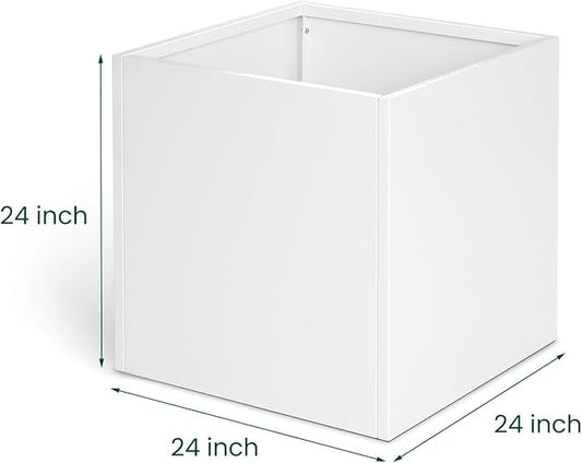 White Steel Planter Square Outdoor Planters Galvanized Steel Planter Box 24 Inch Indoor Metal Large Planters Cube Heavy Duty Flower Pot Modern Commercial Residential for Trees Patio Yard Garden