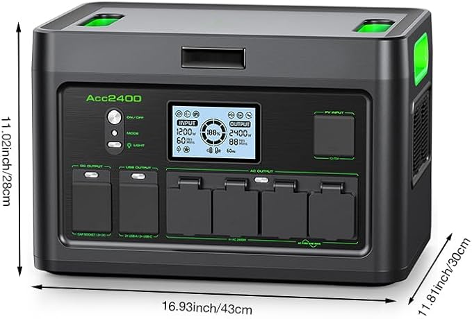 Portable Power Station 2400W Solar Generator, 1843Wh UPS Home Battery Backup, LiFePO4 Battery Supply with 12 Outlets(2400W AC Outlets,4800W Peak), USB-C PD100W, 2Hrs Quick Charge, RV Camping