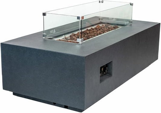 AMS Creations | Chelsea 55 inch Rectangular Wavy Dark Gray Concrete GFRC Propane Gas Fire Table Pit