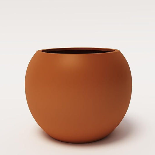 DTY Signature Mount Sherman Modern Indoor Outdoor Fiberstone Sphere Planter, Durable Round Garden Pot, Weather Resistant, Drainage Hole & Rubber Plug, Planter for Christmas Tree - Large, Terracotta