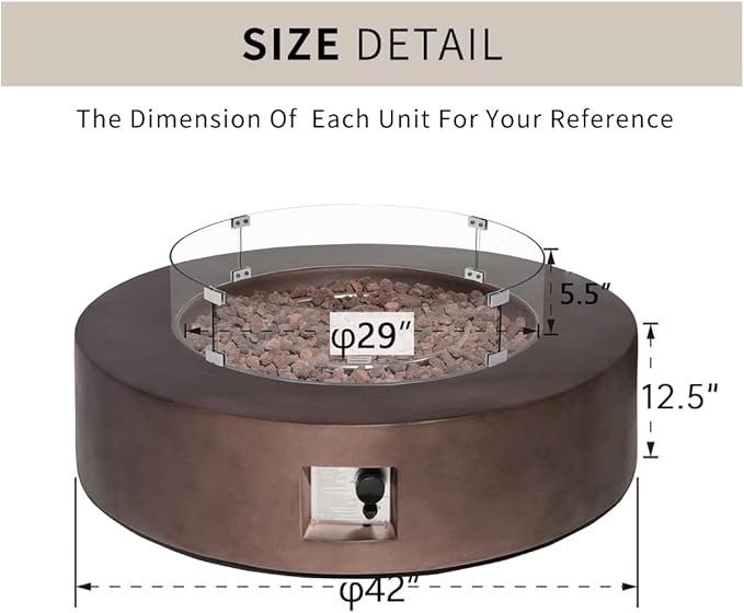 HOMPUS 42" Propane Patio Fire Pit Table with Wind Guard,CSA Certified,Lava Rocks and Rain Cover for Outdoor Party,50000 BTU Round Bronze Concrete Fire Table