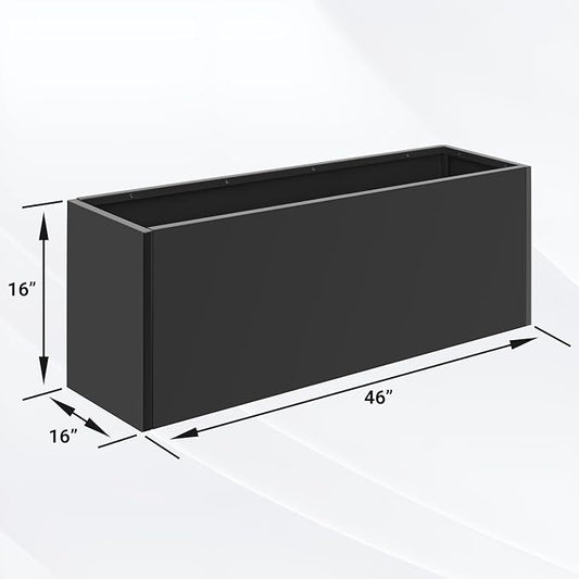 Metal Planter Box 46” x 16” x 16”, Tall Planter Box with Removable Insert Shelf, Black Steel Planter Heavy Duty for Porch, Garden, Patio, Yard