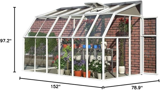 Palram Canopia Rion Sun Room 6 Ft. x 12 Ft. Solarium, Lean-to Greenhouse DIY Kit, Attach to House, Large Twin Wall Polycarbonate, 100% UV Protection for Porch, Patio Outdoors with Window Vent (White)