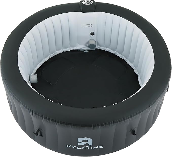 Inflatable Hot Tub 2-4 Person 110 Air Jets, Portable Blow Up Hottub with Cover, Built in Heater Pump, Round Outdoor Spa, Cup Holder, 2 Filters, Black
