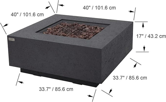 AMS Creations | Brooklyn 40" Square Natural Gas Outdoor Fire Pit Table | Dark Gray Concrete GFRC Limestone Texture Surface Fire Pit Table
