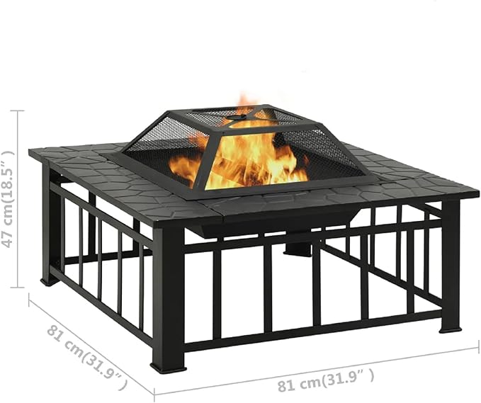 Zateety Outdoor Fire Pit - 31.9" Firepit with Mesh Cover & Poker - Wood Burning Warming Firepits, Preventing Sparks from Splashing, Patio Outdoor Fireplace for Backyard & Gardern