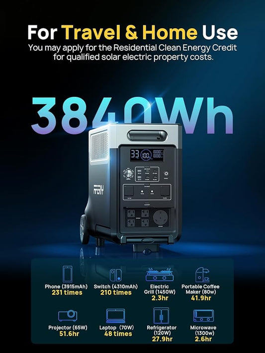 AFERIY 3840Wh 3600W Portable Power Station + DC600 580W Alternator Charger, Solar Generator Bundle for Home Backup, Camping, RV Trips (Items Shipped Separately)