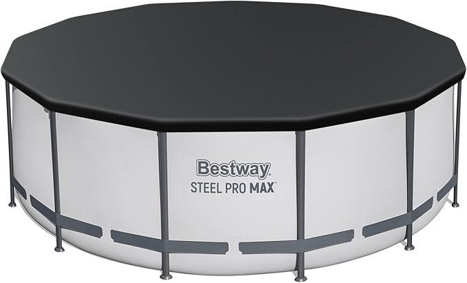 Bestway Steel Pro MAX 13' x 48" Above Ground Pool, Round Metal Frame Outdoor Swimming Pool Set with Filter Pump, Ladder, and Cover, Gray