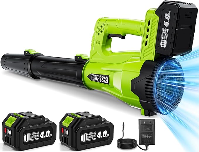 Leaf Blower, Powerful Electric Cordless Leaf Blowers with 2 x 4.0Ah Battery and Charger, Portable Handheld Battery Powered Leaf Blower, Lightweight Blowers for Lawn Care, Garden, Outdoor, Patio, Yard