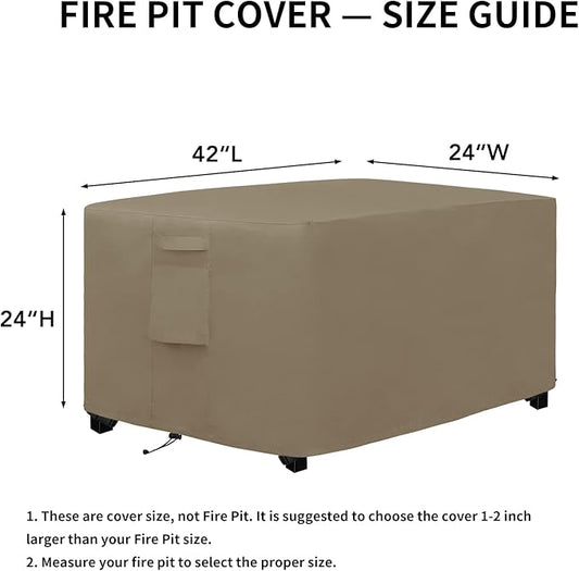 Easy-Going Outdoor Fire Pit Cover Rectangle 42L x24W x24 H, Durable Outdoor Gas Firepit Cover, Waterproof and Weatherproof Cover for Fire Pit, Camel