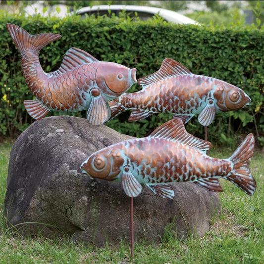 CLYB Outdoor Garden Sculptures & Statues Koi Fish Decor Antique Koi Garden Decor for Outside,Patio,Backyard,Pond,Home Decoration,Metal Fish Sculptures,Gardening Gifts for Women Mom Grandmom,Set of 3